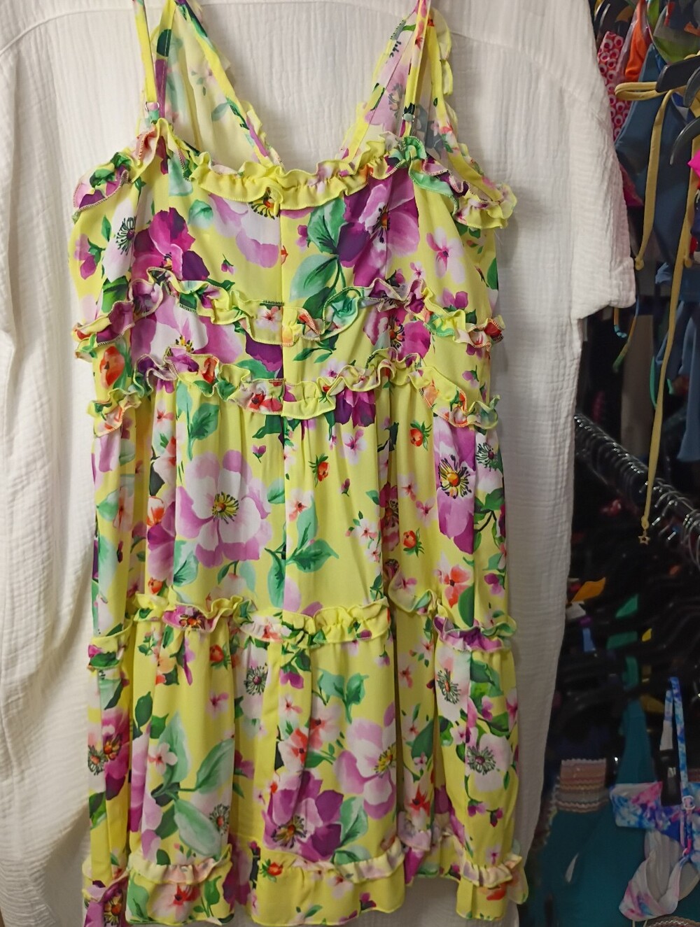 Haute Monde Yellow Floral Ruffle Mini Dress - SIZE Large NWT - Picture 7 of 10
